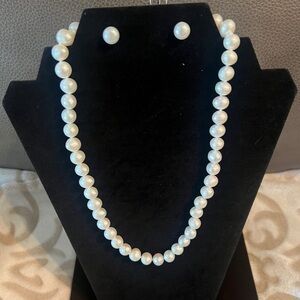 JTV 9-10mm cultured fresh water pearl 20” necklace and earrings set NIB